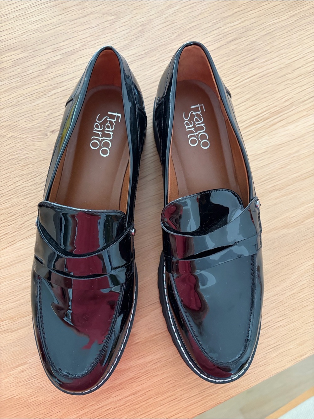 Franco Sarto Black Patent Leather Slip-On Loafers